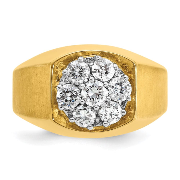 14k Two-Tone Gold 13.6 mm Round I1 Quality Diamond Cluster Men's Ring