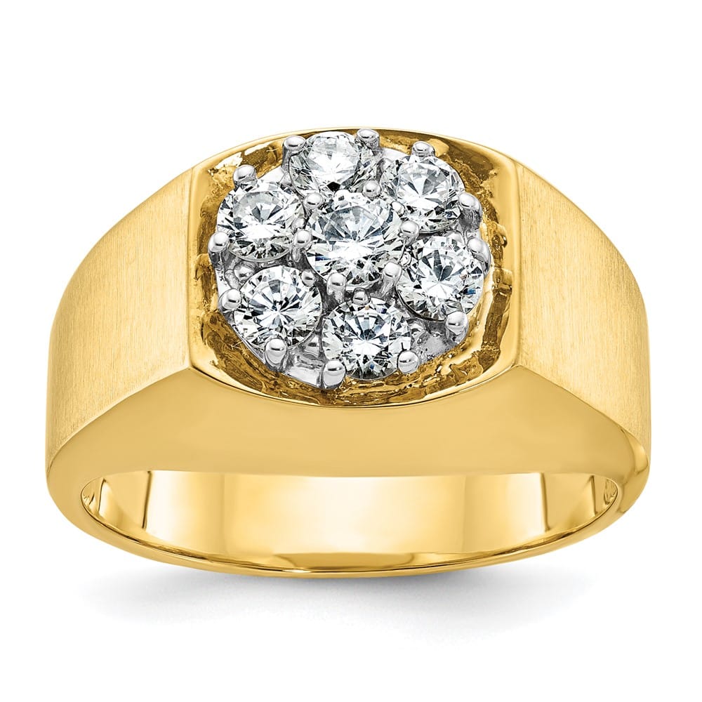 14k Two-Tone Gold 13.6 mm Round I1 Quality Diamond Cluster Men's Ring