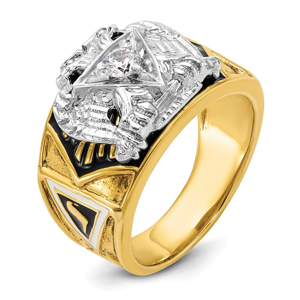 14k Two-Tone Gold 14.6 mm with Multi-Color Enamel 32nd Degree Ring