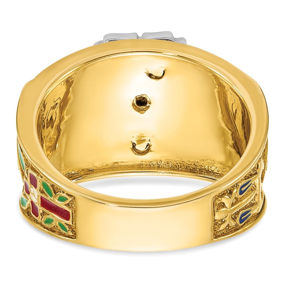 14k Two-Tone Gold 14.6 mm with Multi-Color Enamel 32nd Degree Ring