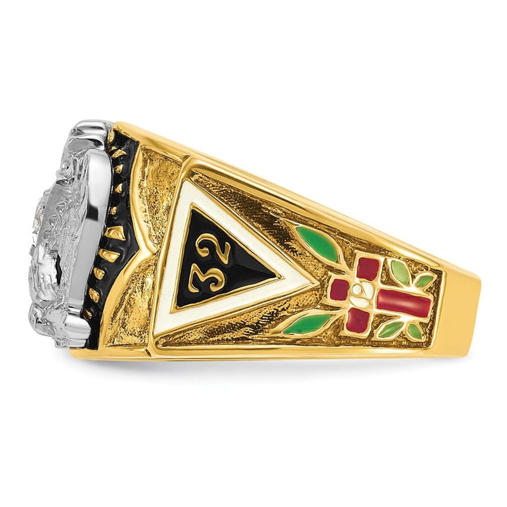 14k Two-Tone Gold 14.6 mm with Multi-Color Enamel 32nd Degree Ring