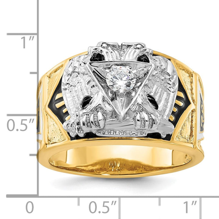 14k Two-Tone Gold 14.6 mm with Multi-Color Enamel 32nd Degree Ring