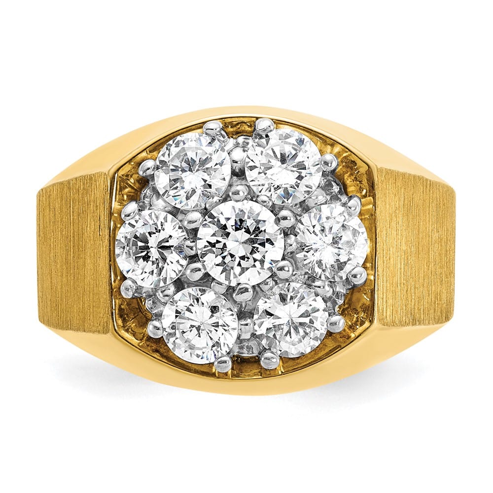 14k Two-Tone Gold 15.18 mm Round I1 Quality Diamond Cluster Men's Ring