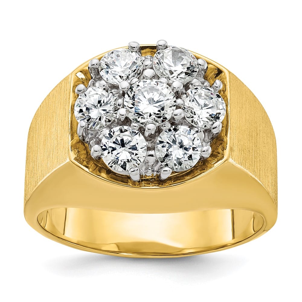 14k Two-Tone Gold 15.18 mm Round I1 Quality Diamond Cluster Men's Ring