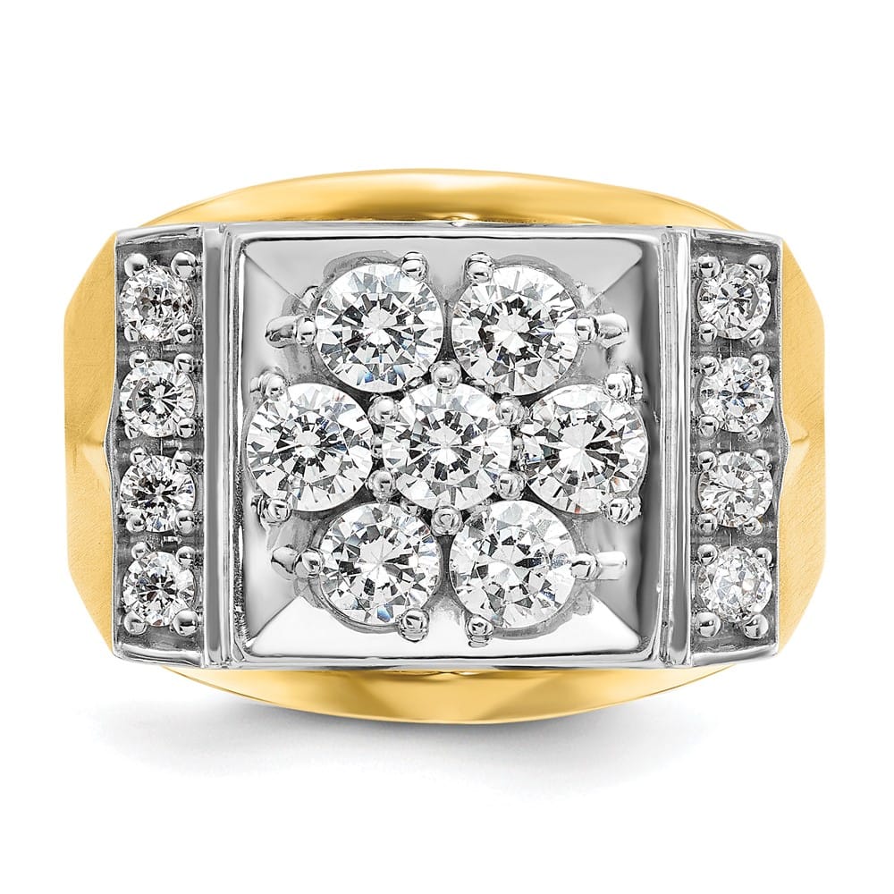 14k Two-Tone Gold 16.21 mm I1 Quality Diamond Cluster Men's Ring
