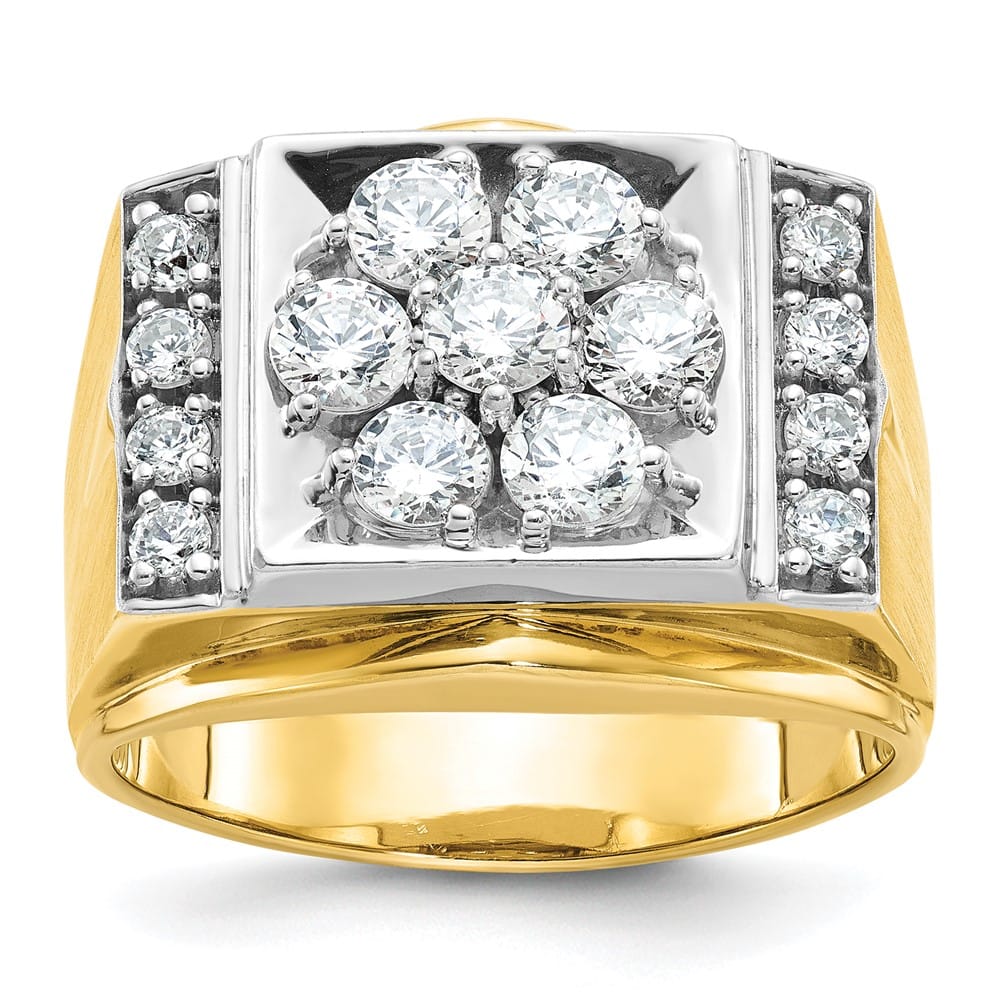 14k Two-Tone Gold 16.21 mm I1 Quality Diamond Cluster Men's Ring