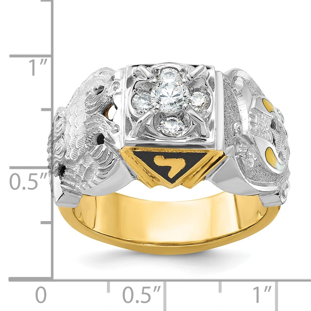 14k Two-Tone Gold 17.54 g Diamond Enamel and Masonic Ring