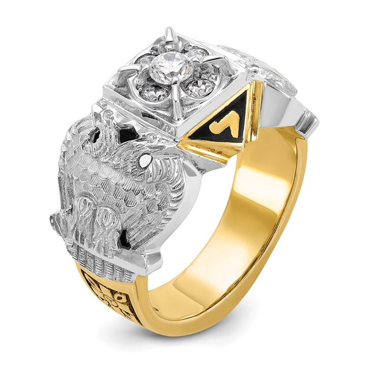 14k Two-Tone Gold 17.54 g Diamond Enamel and Masonic Ring