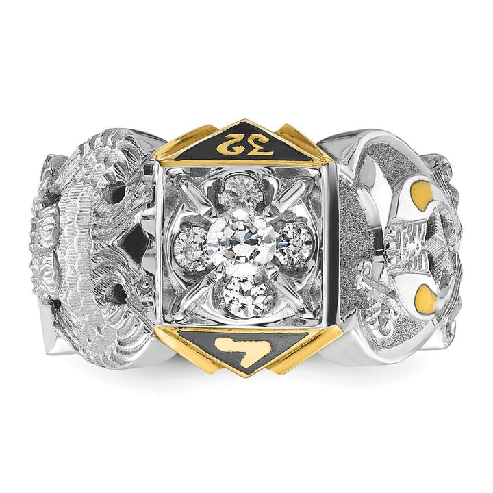 14k Two-Tone Gold 17.54 g Diamond Enamel and Masonic Ring