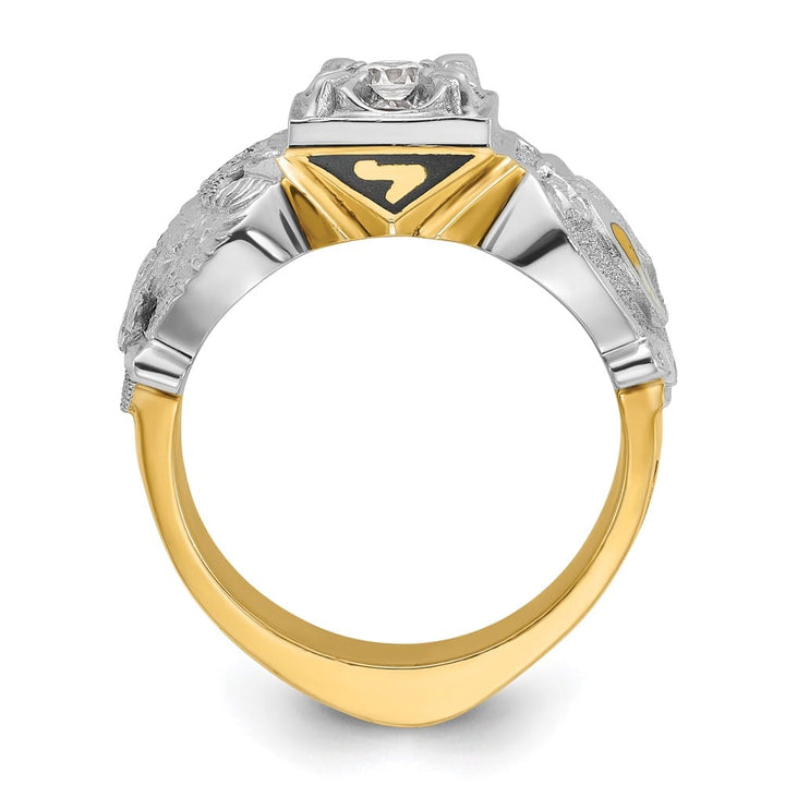 14k Two-Tone Gold 17.54 g Diamond Enamel and Masonic Ring