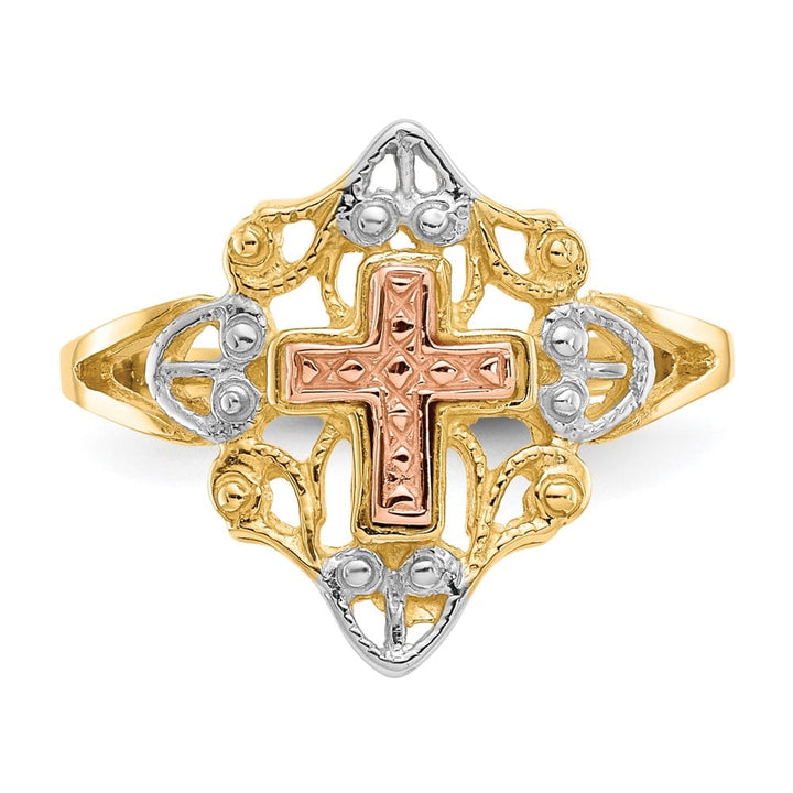 14k Two-Tone Gold 2 mm Cross Ring