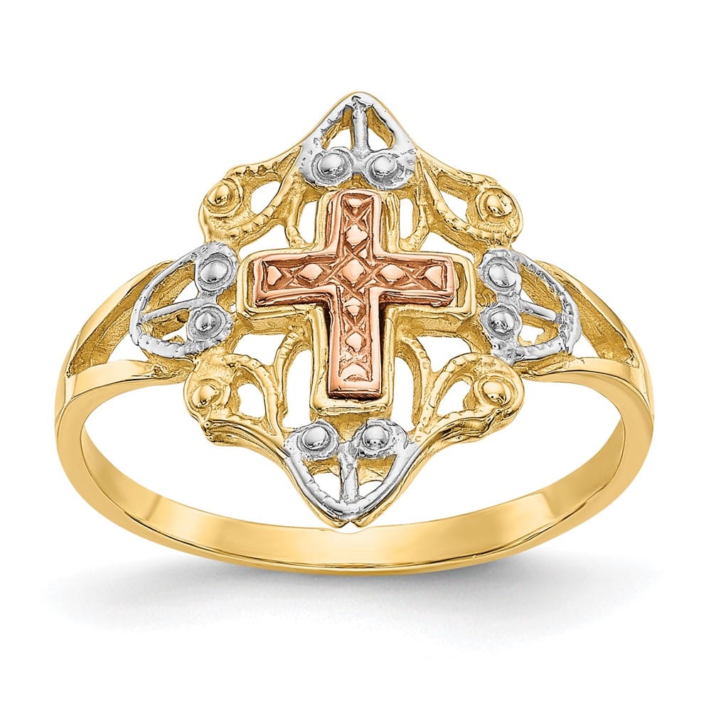 14k Two-Tone Gold 2 mm Cross Ring