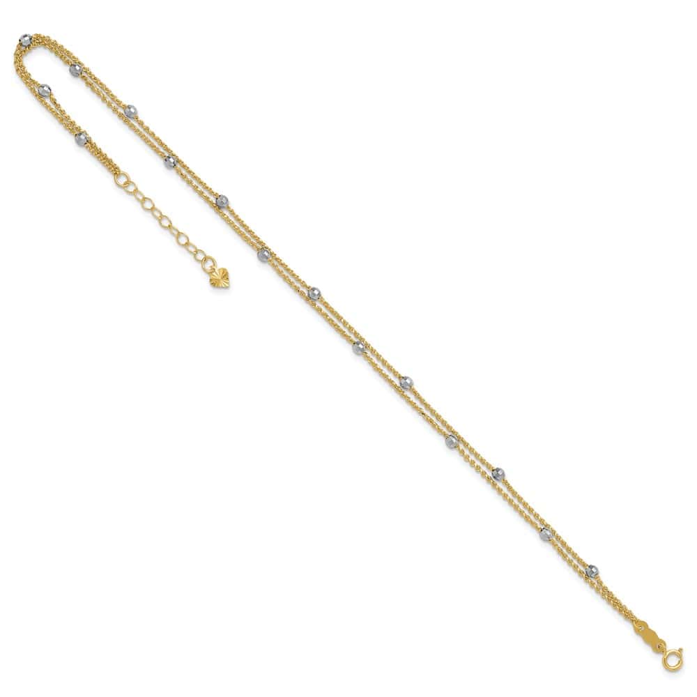 14K Two-Tone Gold 2-Strand with Mirror Beads Anklet