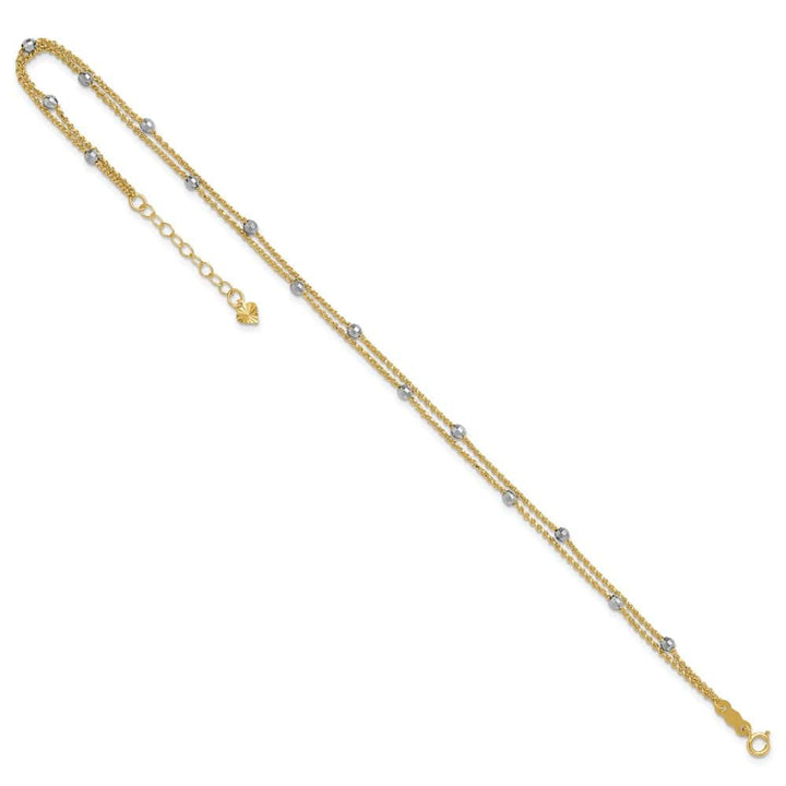 14K Two-Tone Gold 2-Strand with Mirror Beads Anklet