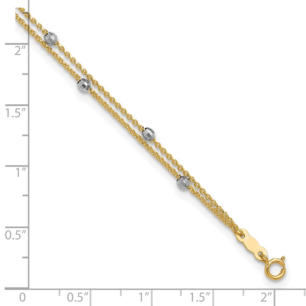 14K Two-Tone Gold 2-Strand with Mirror Beads Anklet
