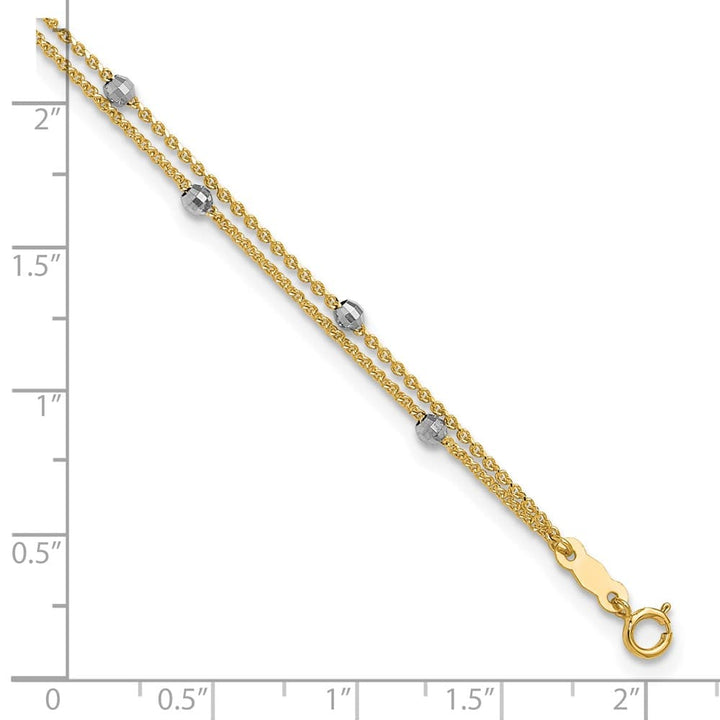 14K Two-Tone Gold 2-Strand with Mirror Beads Anklet
