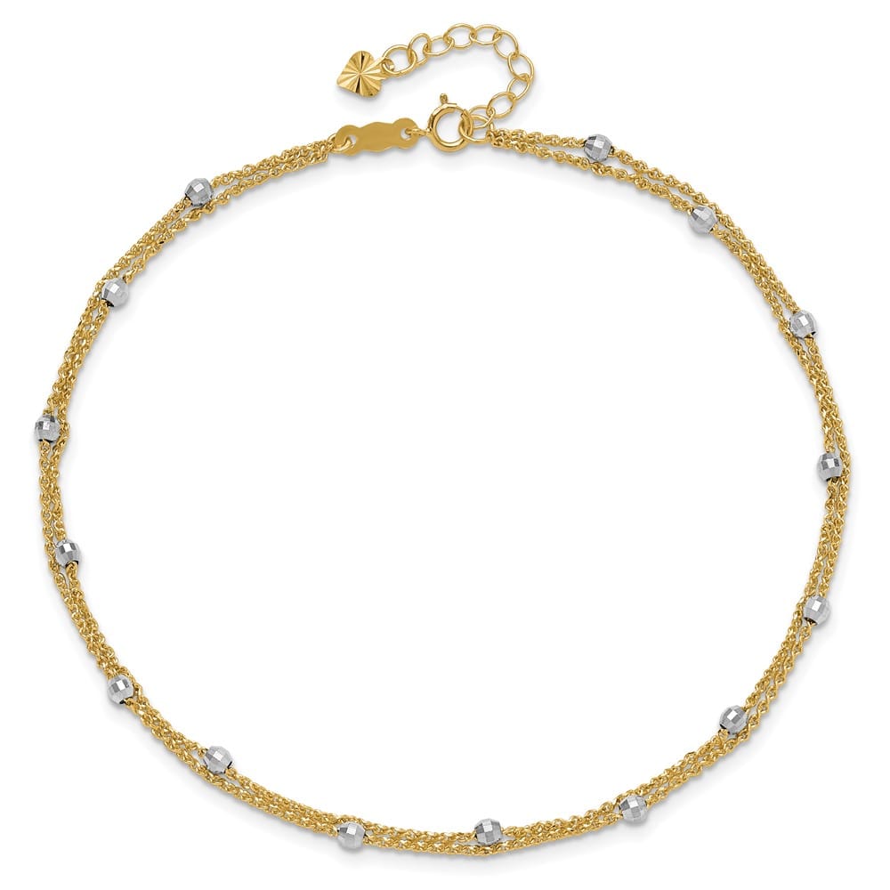 14K Two-Tone Gold 2-Strand with Mirror Beads Anklet