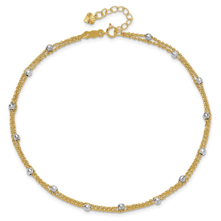 14K Two-Tone Gold 2-Strand with Mirror Beads Anklet