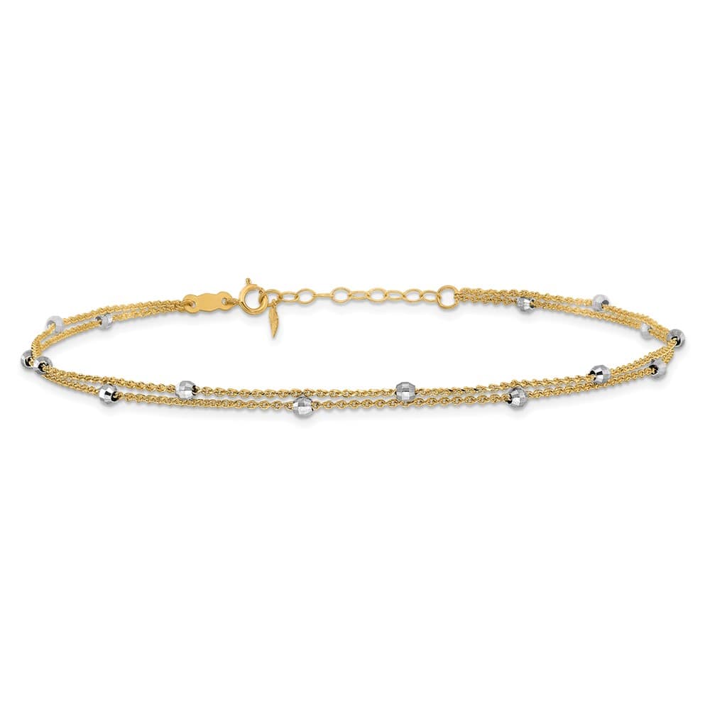 14K Two-Tone Gold 2-Strand with Mirror Beads Anklet