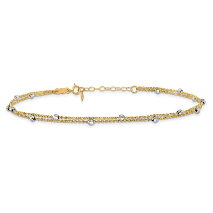 14K Two-Tone Gold 2-Strand with Mirror Beads Anklet