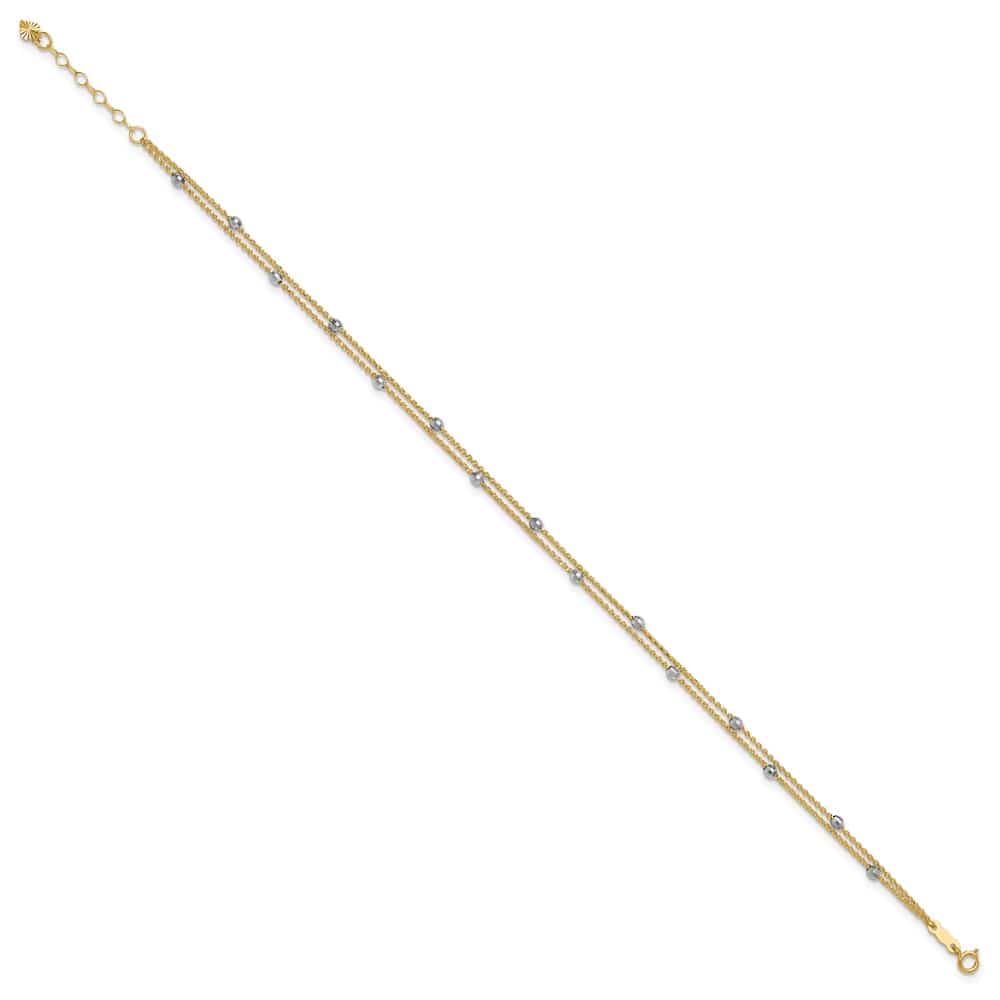 14K Two-Tone Gold 2-Strand with Mirror Beads Anklet