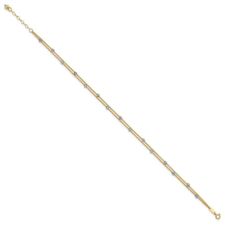 14K Two-Tone Gold 2-Strand with Mirror Beads Anklet