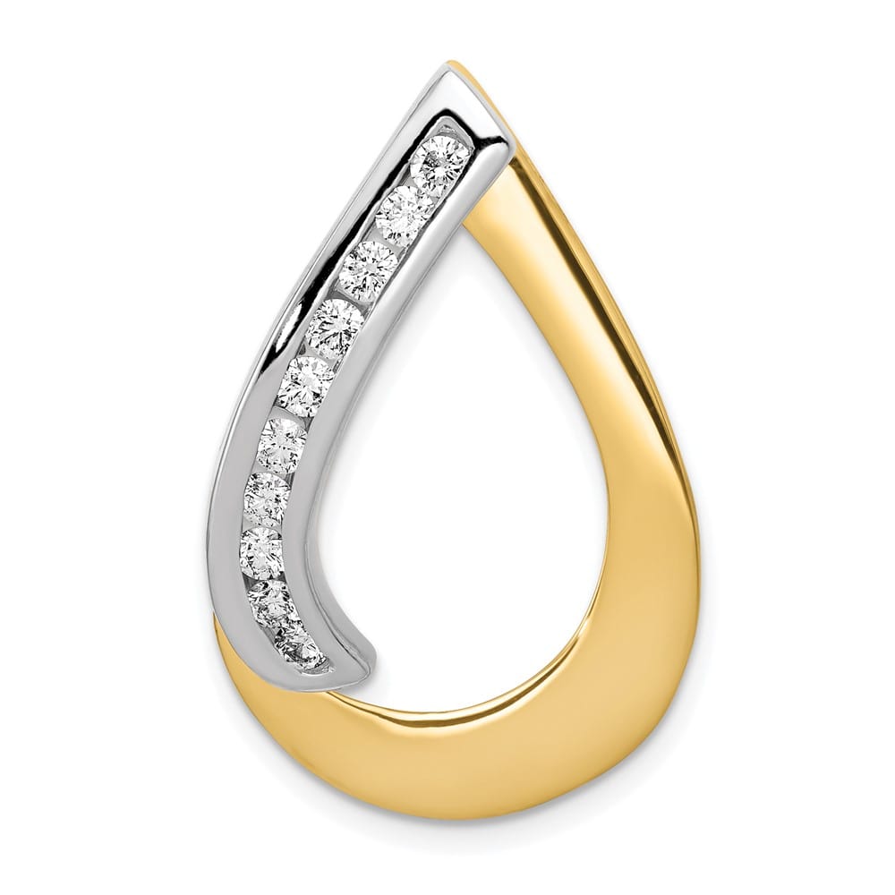 14K Two-Tone Gold 3/8 Carat I1 Diamond Teardrop Slide