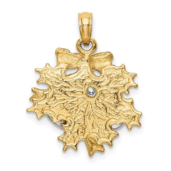 14k Two-tone Gold 3-D Moveable Christmas Bells, Holly Charm Pendant