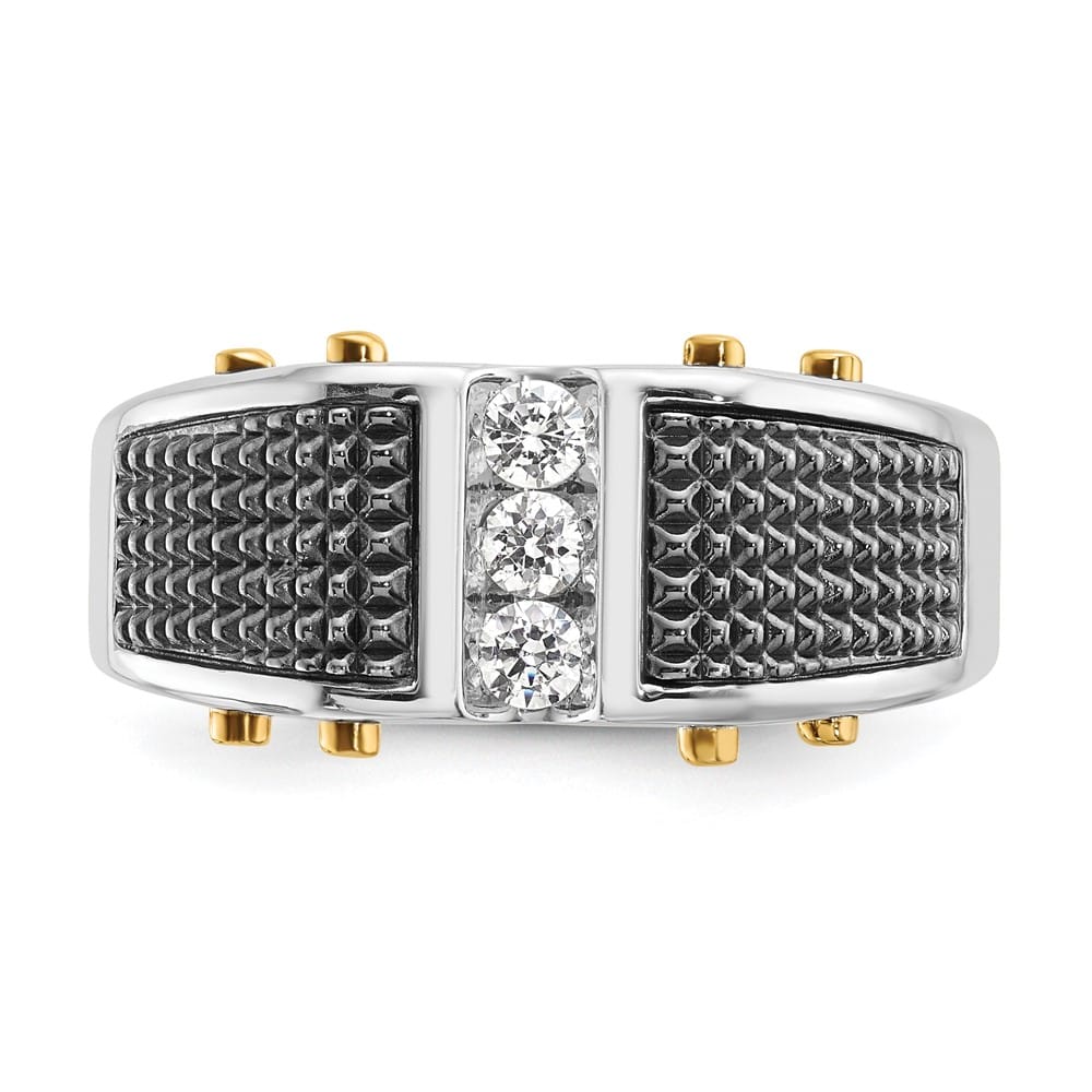 14k Two-Tone Gold 3-Stone I1 Quality Diamond Men's Ring