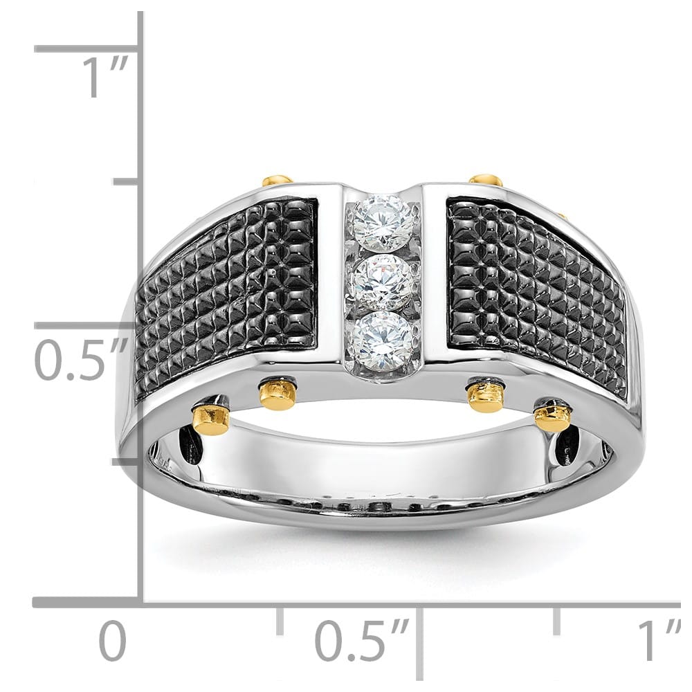 14k Two-Tone Gold 3-Stone I1 Quality Diamond Men's Ring