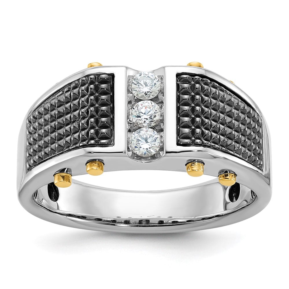 14k Two-Tone Gold 3-Stone I1 Quality Diamond Men's Ring