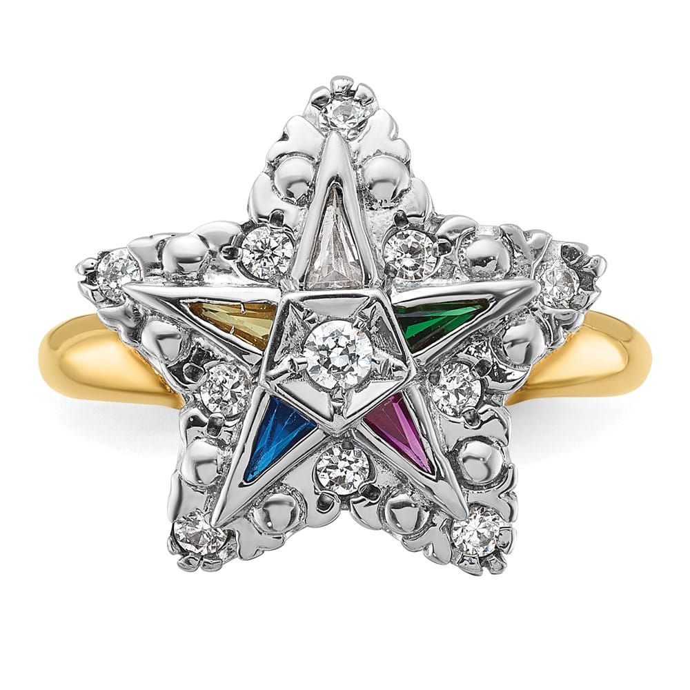 14k Two-Tone Gold 5.32 g with Multi-Color CZ and Eastern Star Ring