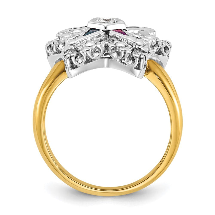 14k Two-Tone Gold 5.32 g with Multi-Color CZ and Eastern Star Ring