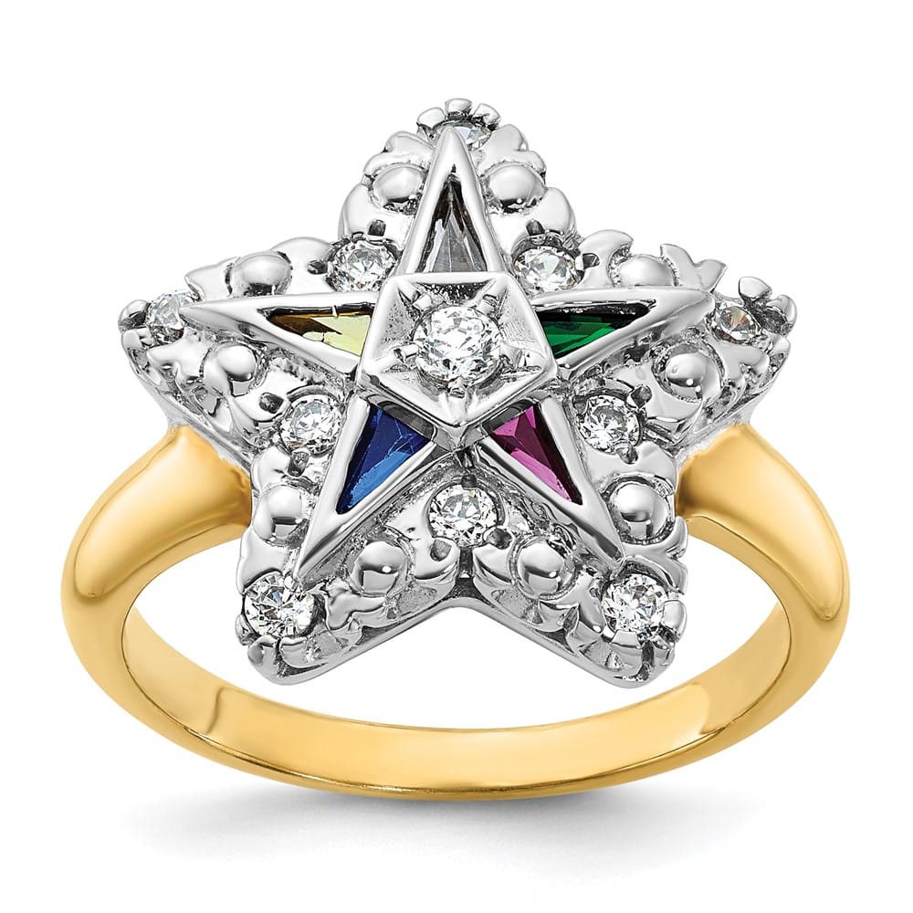 14k Two-Tone Gold 5.32 g with Multi-Color CZ and Eastern Star Ring
