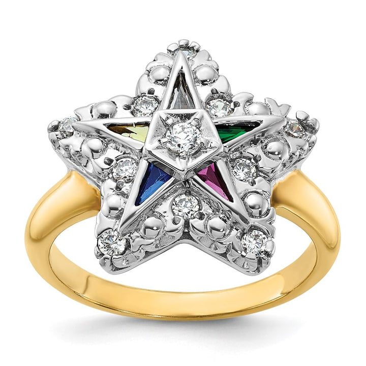 14k Two-Tone Gold 5.32 g with Multi-Color CZ and Eastern Star Ring