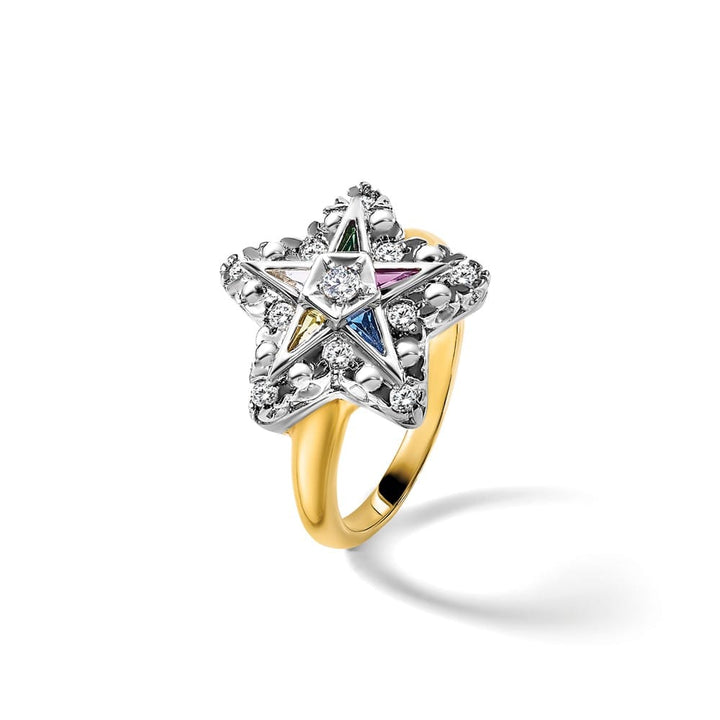 14k Two-Tone Gold 5.32 g with Multi-Color CZ Eastern Star Ring
