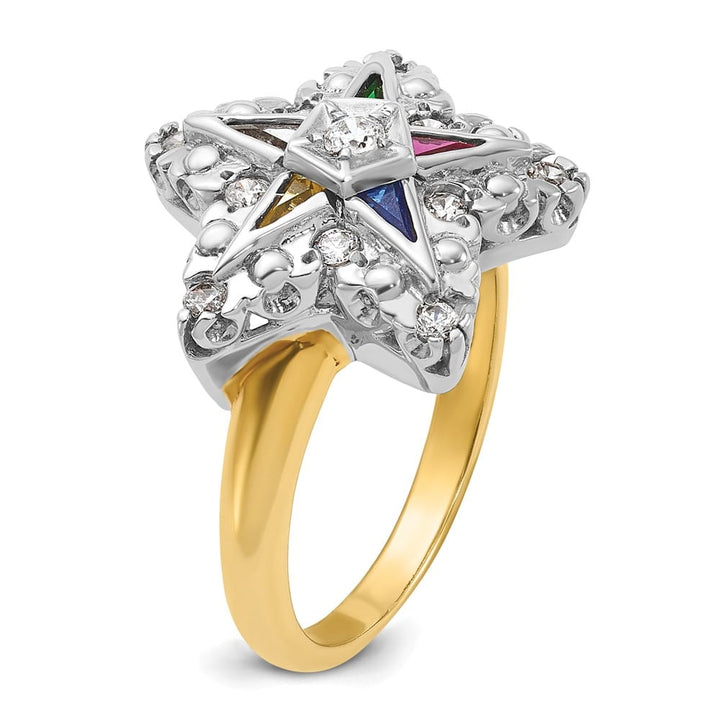 14k Two-Tone Gold 5.32 g with Multi-Color CZ Eastern Star Ring