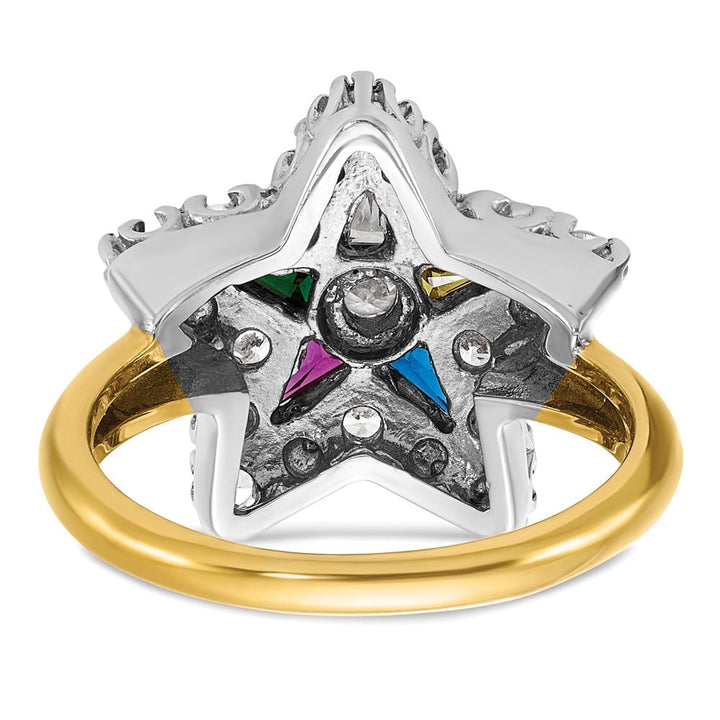 14k Two-Tone Gold 5.32 g with Multi-Color CZ Eastern Star Ring