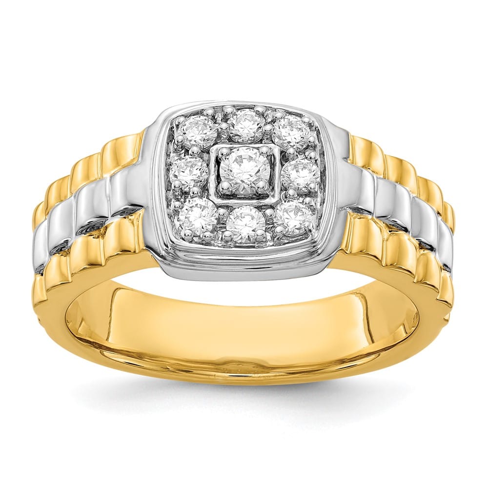 14k Two-Tone Gold 5 mm IB Goodman Diamond Square Cluster Men's Ring