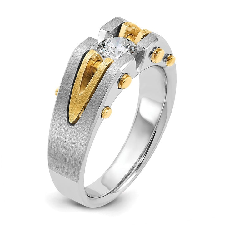 14k Two-Tone Gold 7.9 mm Polished and Satin Diamond Men's Ring