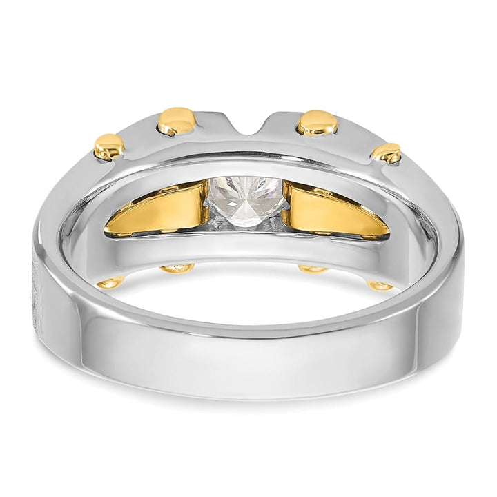 14k Two-Tone Gold 7.9 mm Polished and Satin Diamond Men's Ring