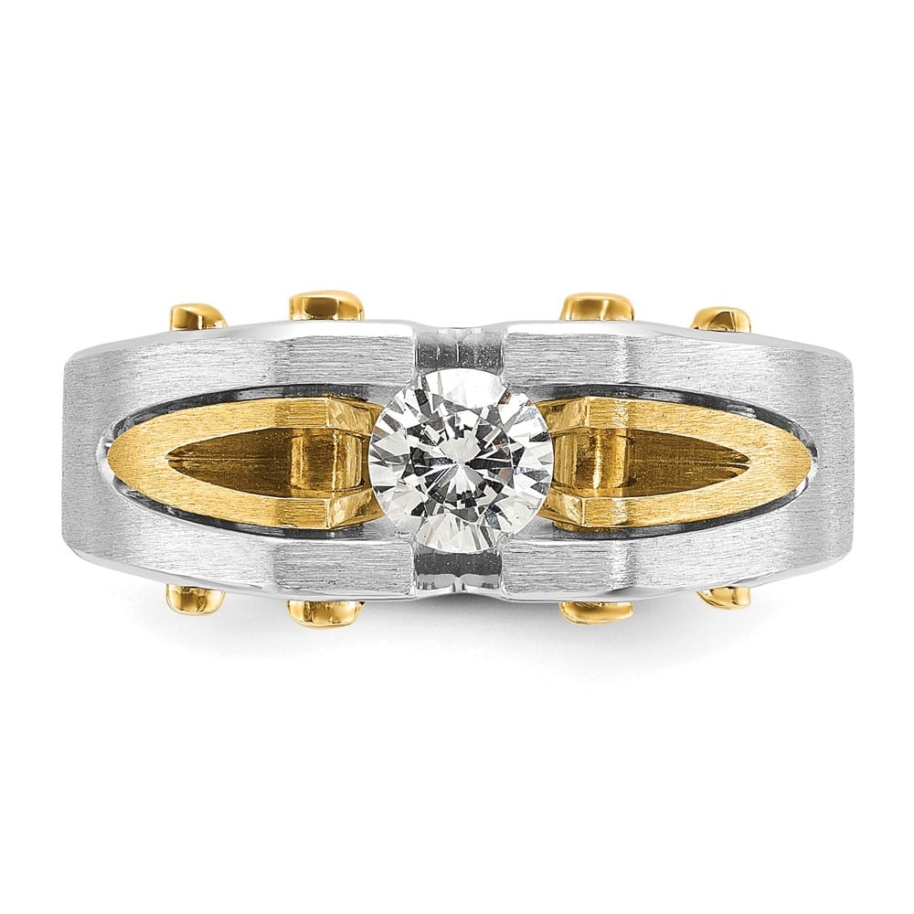 14k Two-Tone Gold 7.9 mm Polished and Satin Diamond Men's Ring