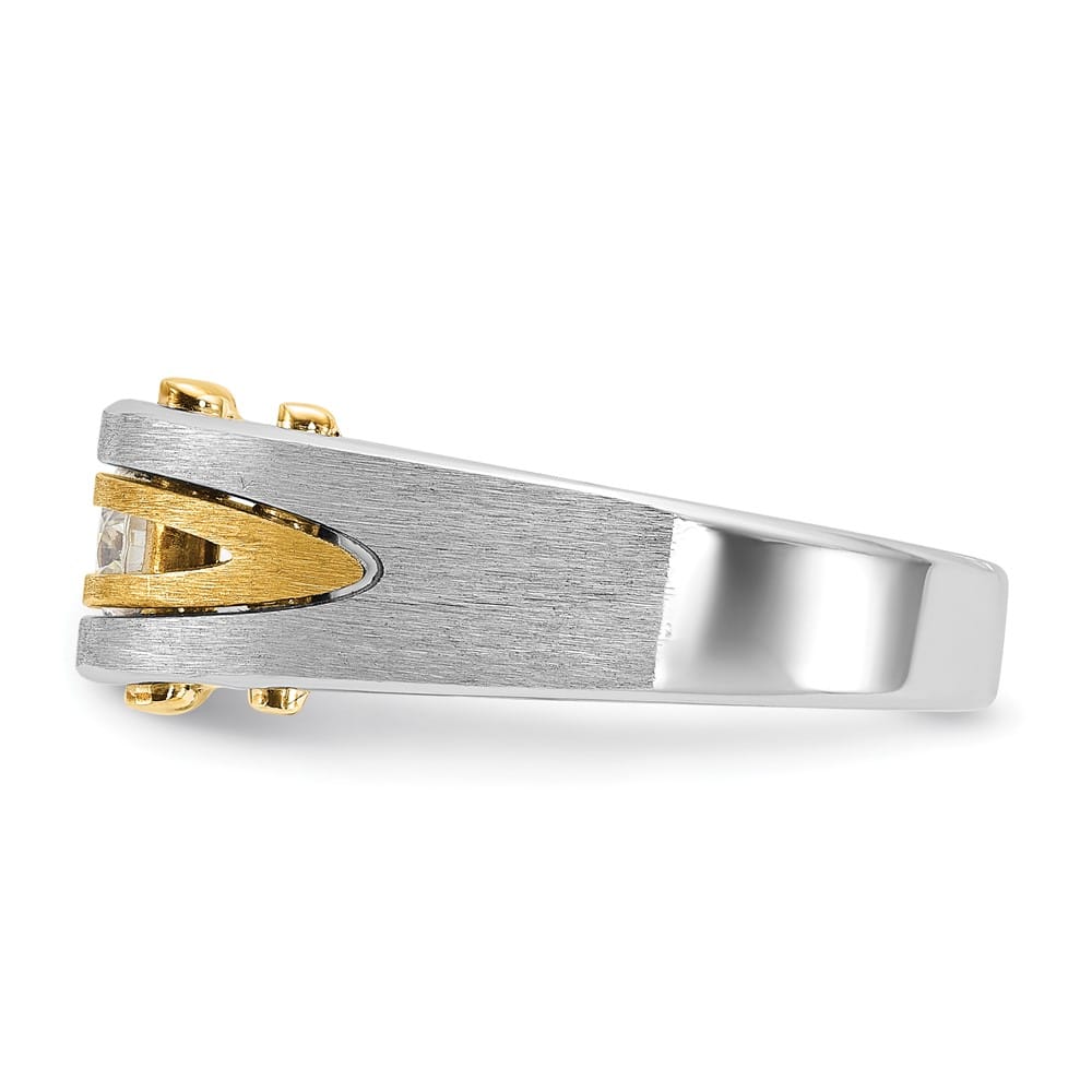 14k Two-Tone Gold 7.9 mm Polished and Satin Diamond Men's Ring