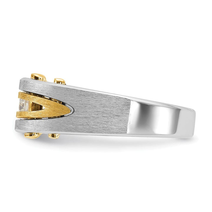 14k Two-Tone Gold 7.9 mm Polished and Satin Diamond Men's Ring