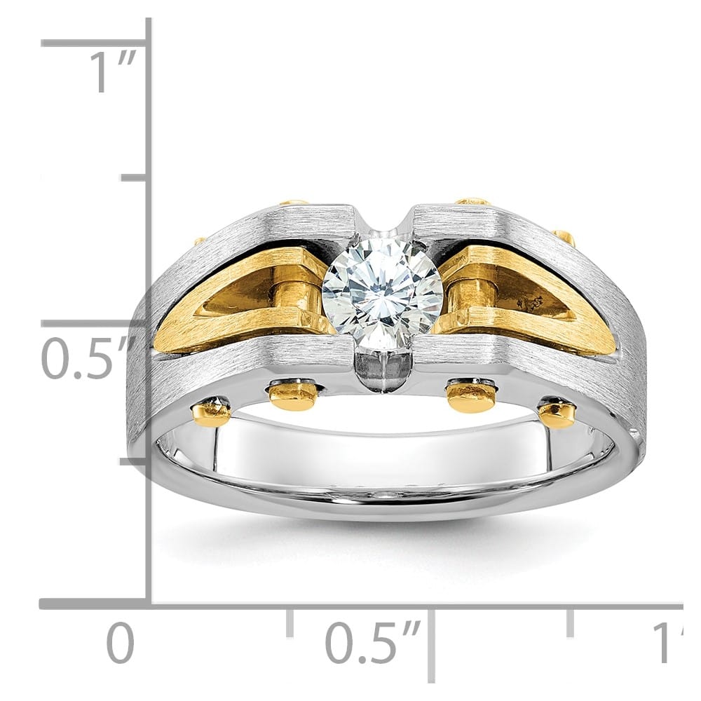 14k Two-Tone Gold 7.9 mm Polished and Satin Diamond Men's Ring