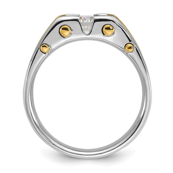 14k Two-Tone Gold 7.9 mm Polished and Satin Diamond Men's Ring