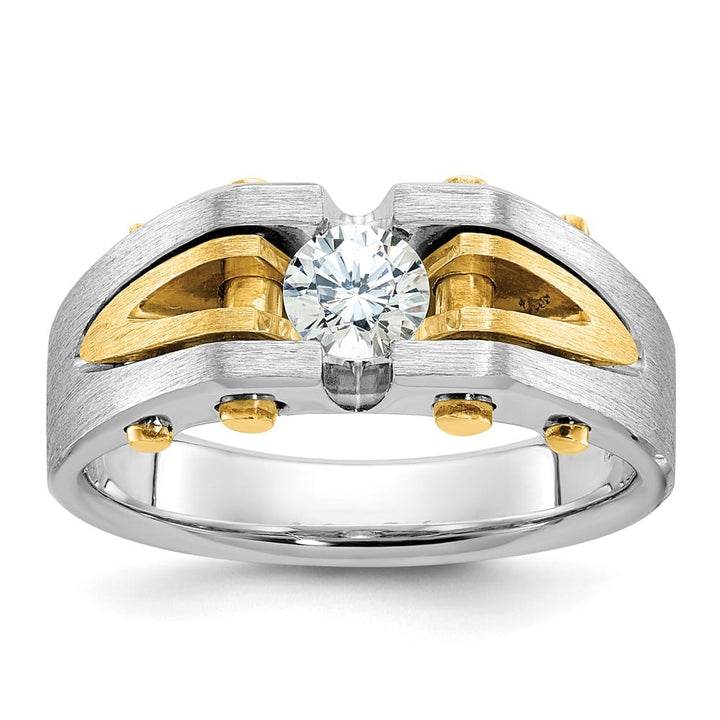 14k Two-Tone Gold 7.9 mm Polished and Satin Diamond Men's Ring