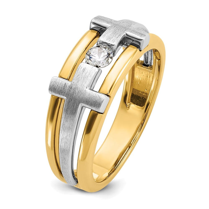 14k Two-Tone Gold 8.24 mm Cut-Out I1 Quality Diamond Cross Men's Ring