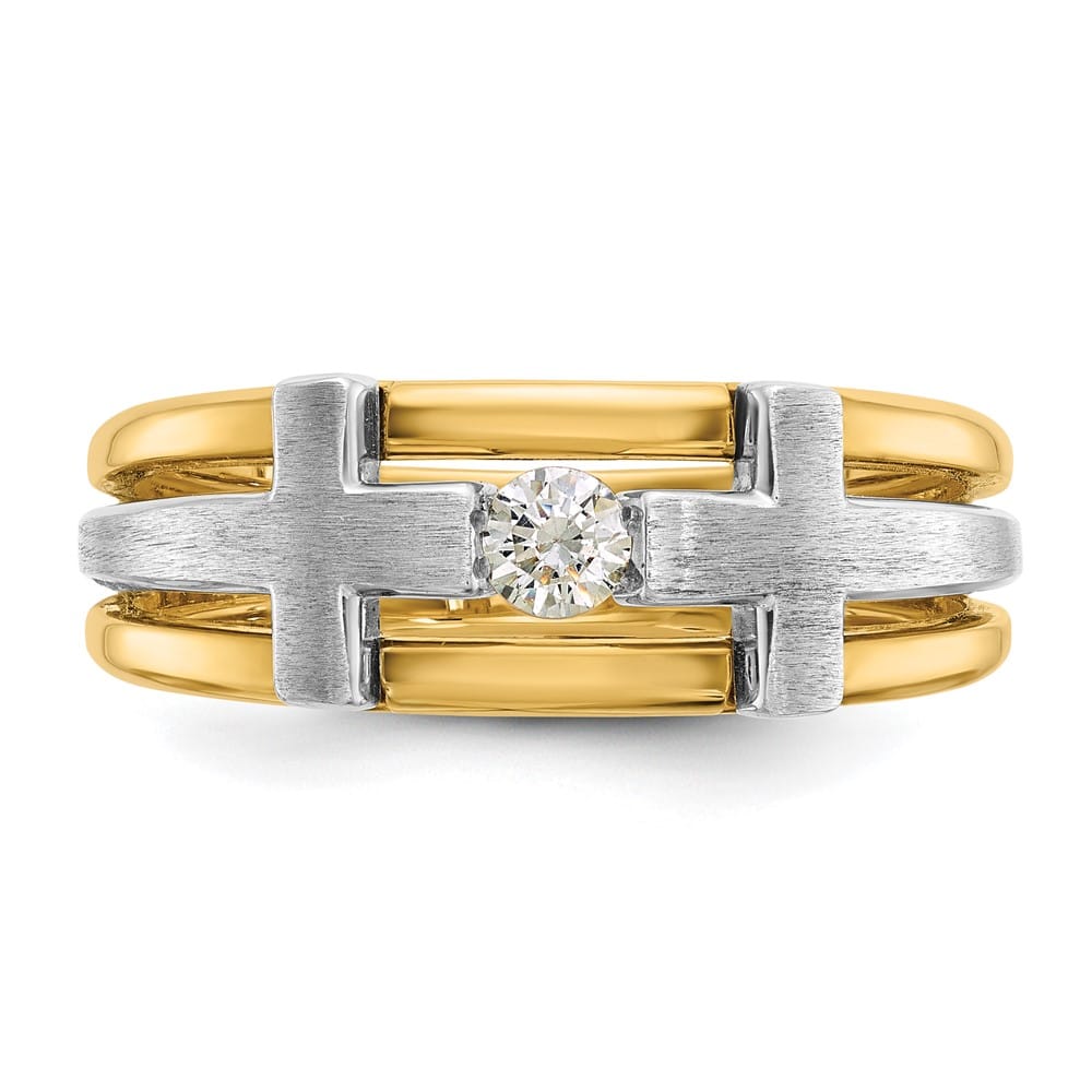 14k Two-Tone Gold 8.24 mm Cut-Out I1 Quality Diamond Cross Men's Ring