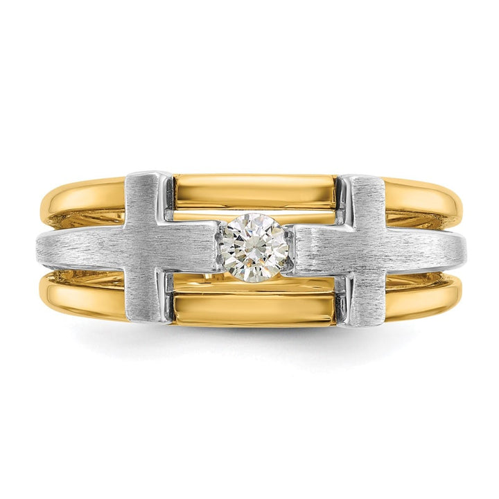 14k Two-Tone Gold 8.24 mm Cut-Out I1 Quality Diamond Cross Men's Ring